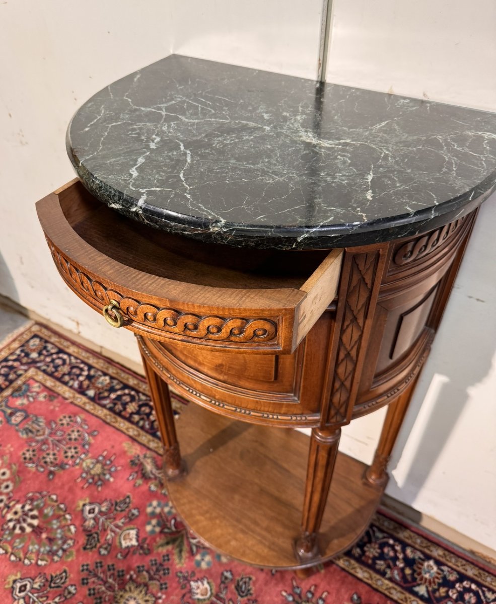 Meuble d'apparat ou chevet demi lune style Louis XVI en noyer-photo-5