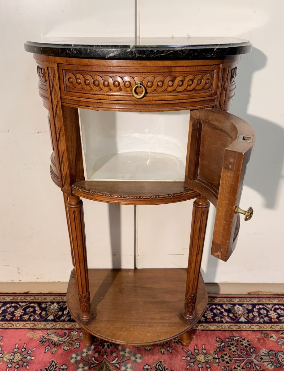 Meuble d'apparat ou chevet demi lune style Louis XVI en noyer-photo-6
