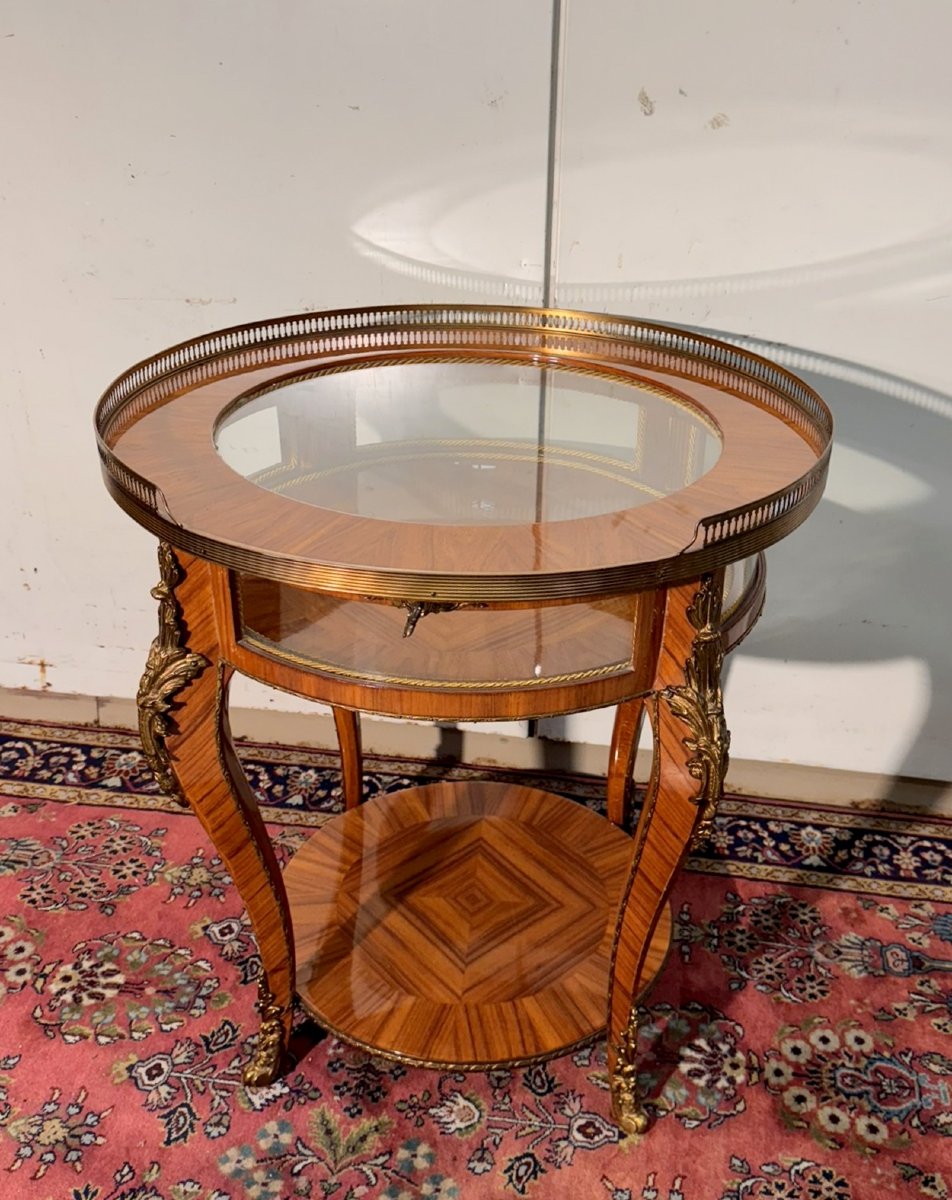 Table vitrine style Louis XV en bois de rose et bois de violette-photo-2