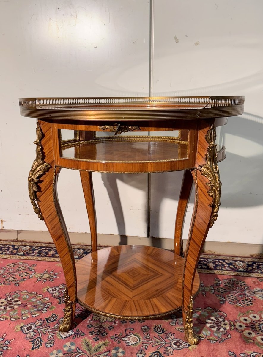 Table vitrine style Louis XV en bois de rose et bois de violette-photo-3