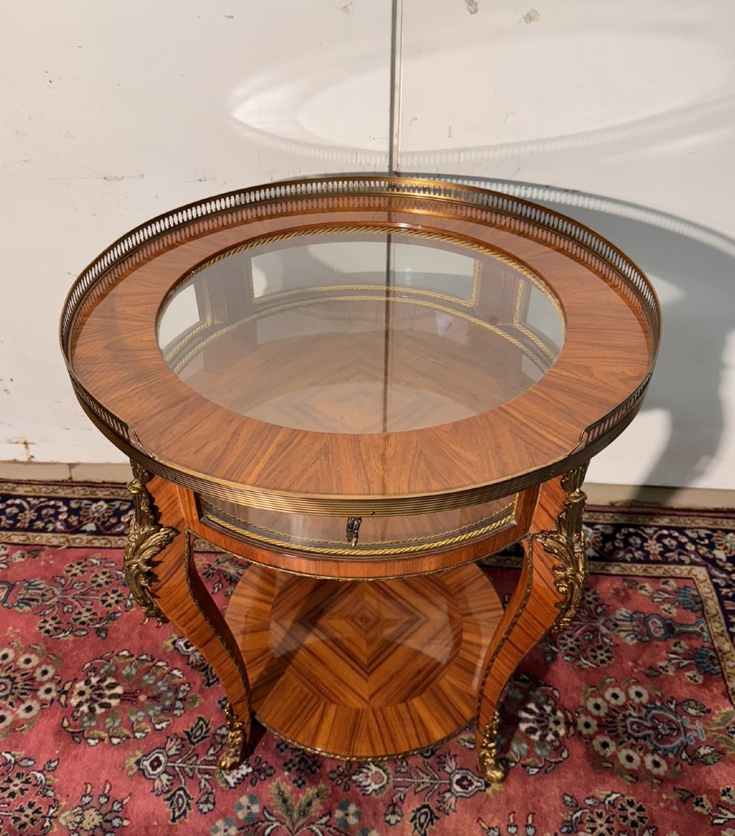 Table vitrine style Louis XV en bois de rose et bois de violette-photo-4