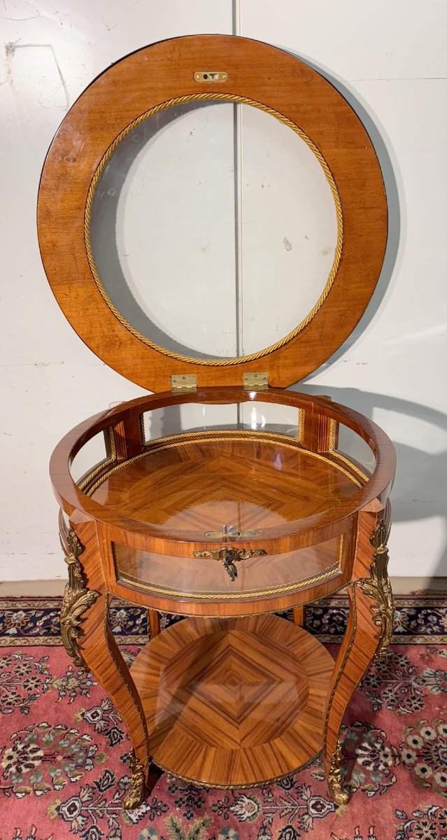 Table vitrine style Louis XV en bois de rose et bois de violette-photo-6