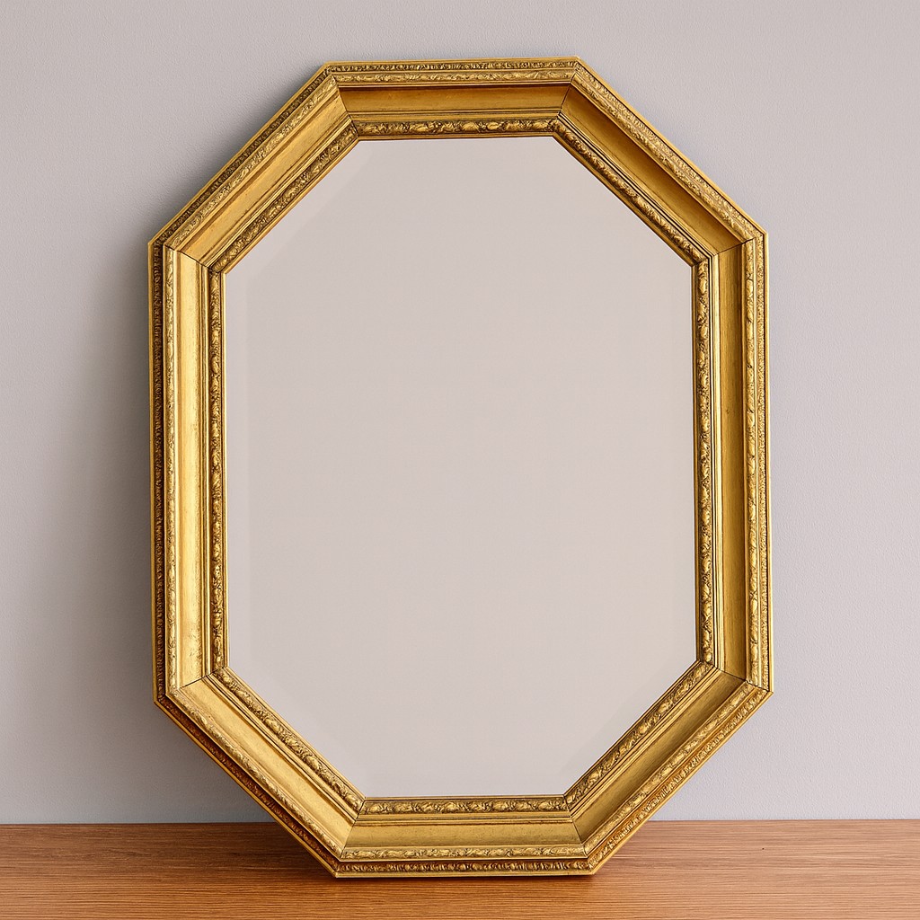 Miroir doré vintage de forme héxagonale