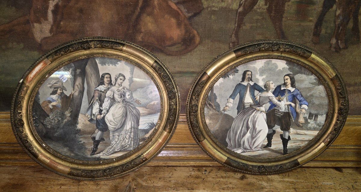 Pair Of Watercolors In Oval Frames-photo-1