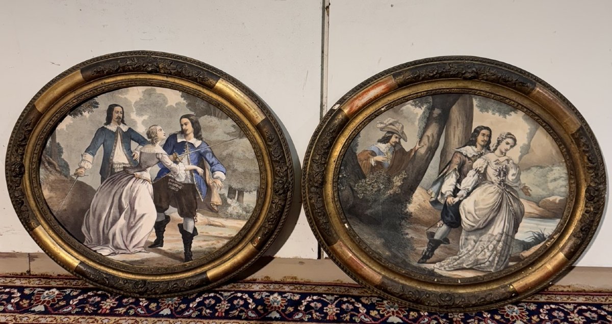 Pair Of Watercolors In Oval Frames-photo-3