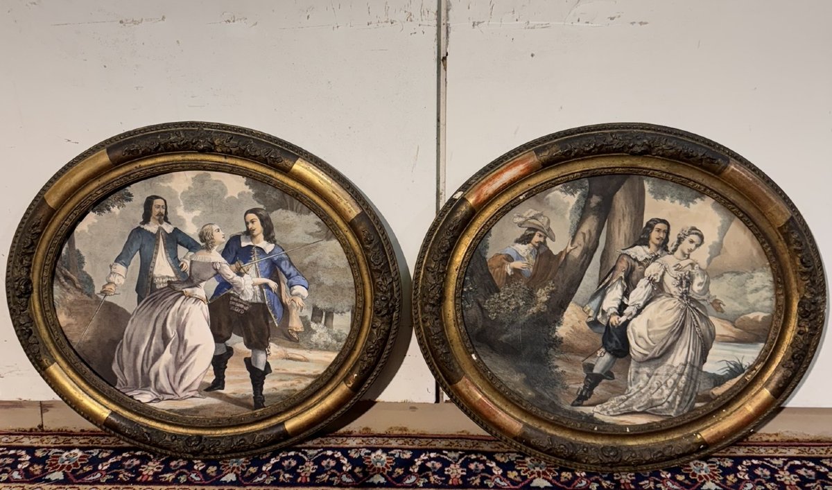 Pair Of Watercolors In Oval Frames-photo-4