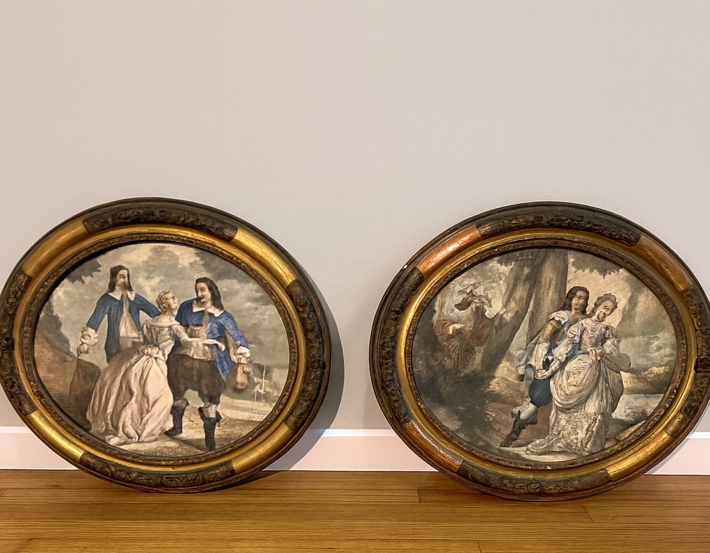 Pair Of Watercolors In Oval Frames