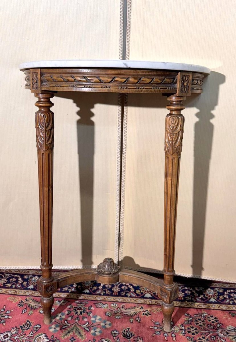 Console demie lune de style Louis XVI en bois sculpté-photo-1