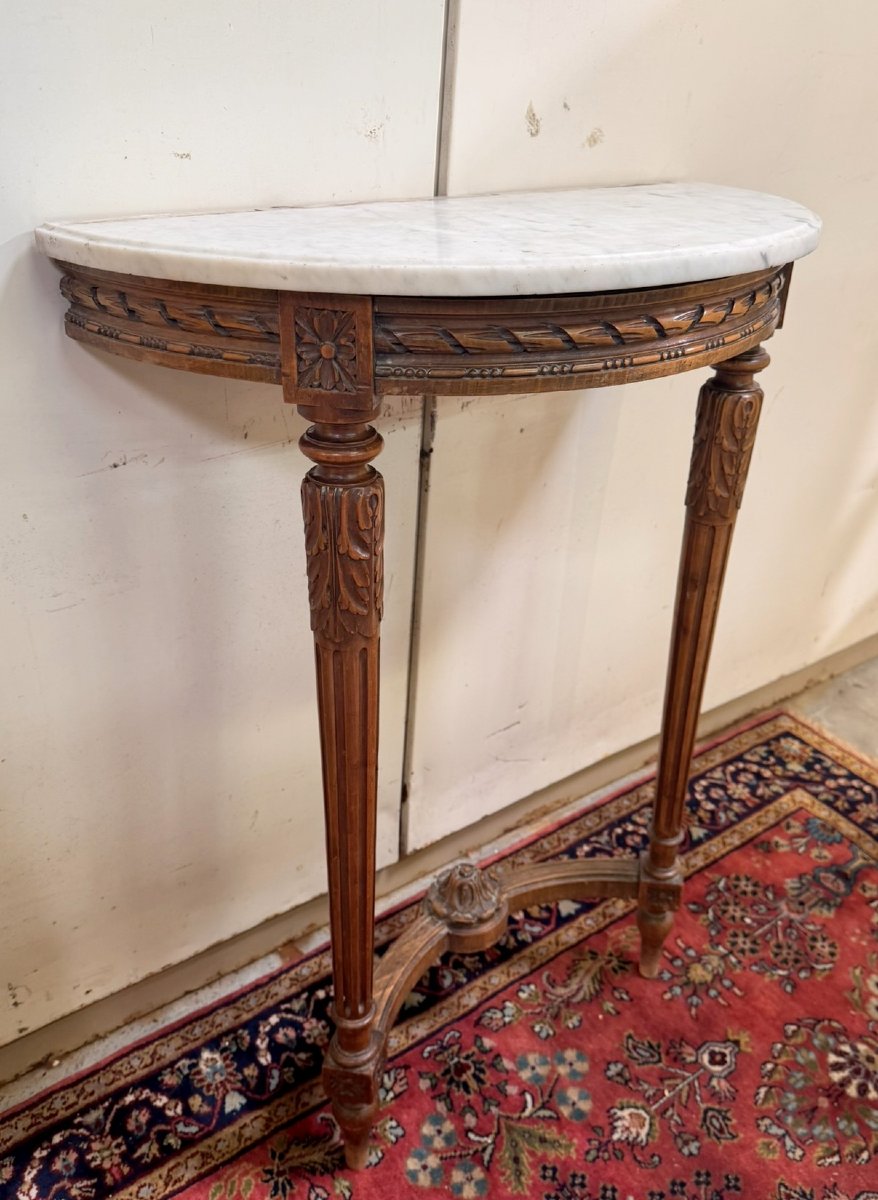 Console demie lune de style Louis XVI en bois sculpté-photo-2