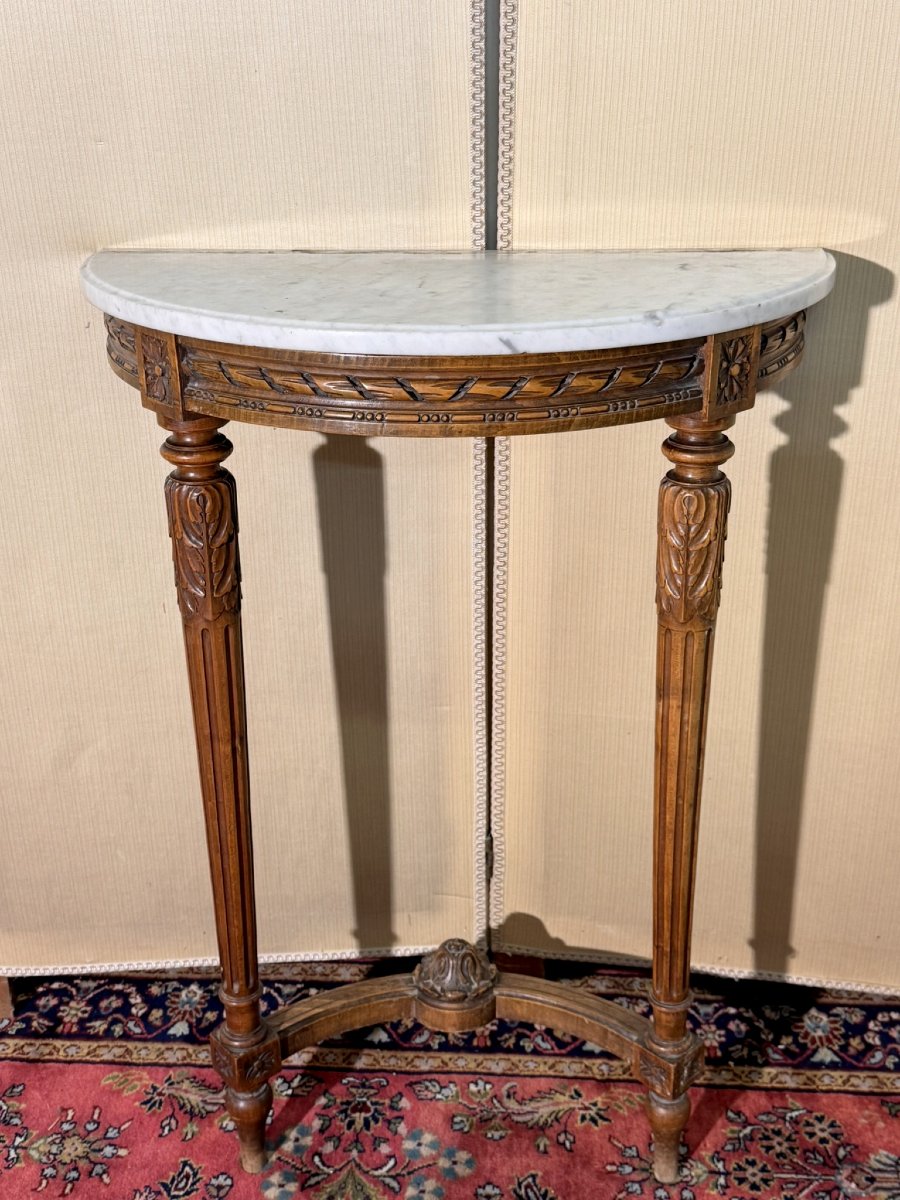 Console demie lune de style Louis XVI en bois sculpté-photo-3
