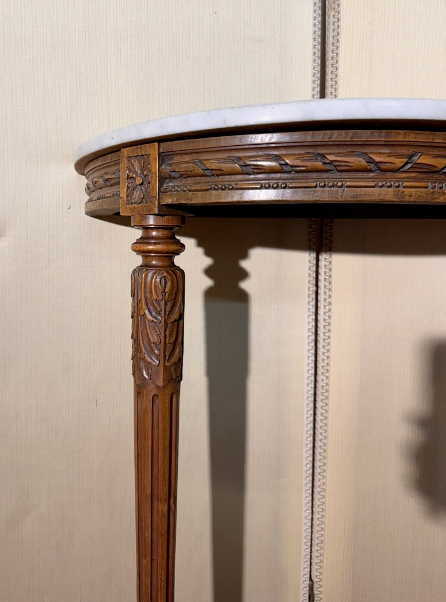 Console demie lune de style Louis XVI en bois sculpté-photo-6