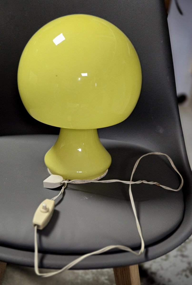 D'aprés Karin Korn : lampe champignon en verre jaune 1970'-photo-1