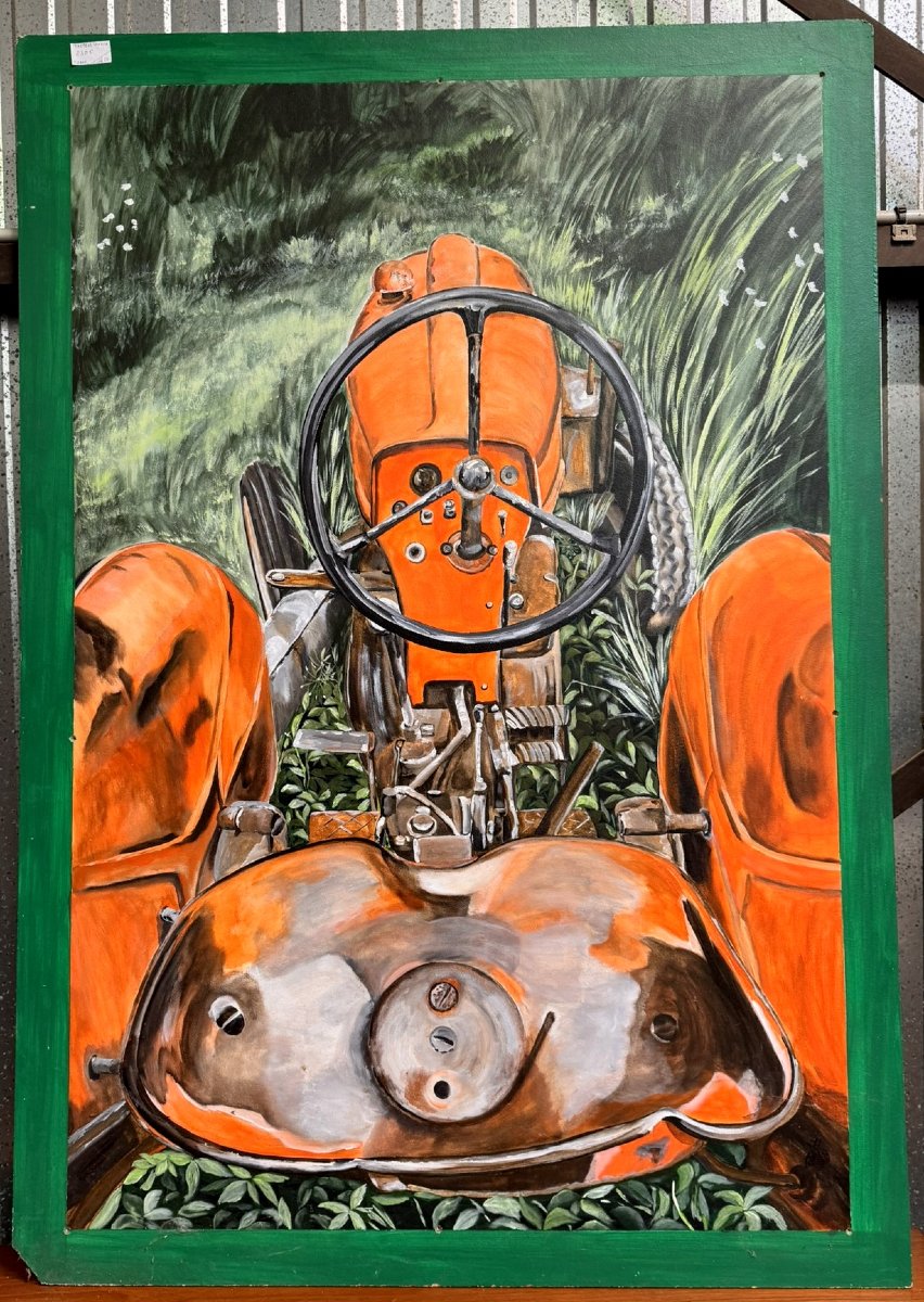 Immense tableau huile sur panneau Vintage / curiosité-photo-1