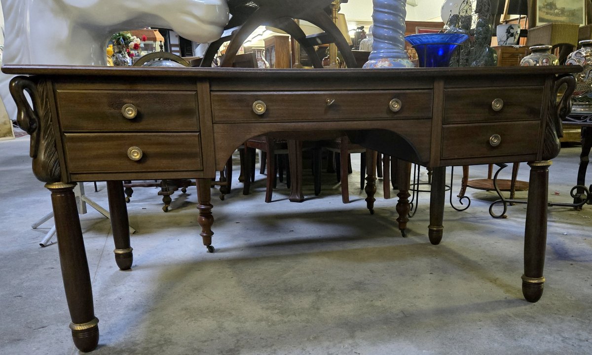 Empire Style Centerpiece Minister Desk With Swan Necks In Mahogany -photo-3