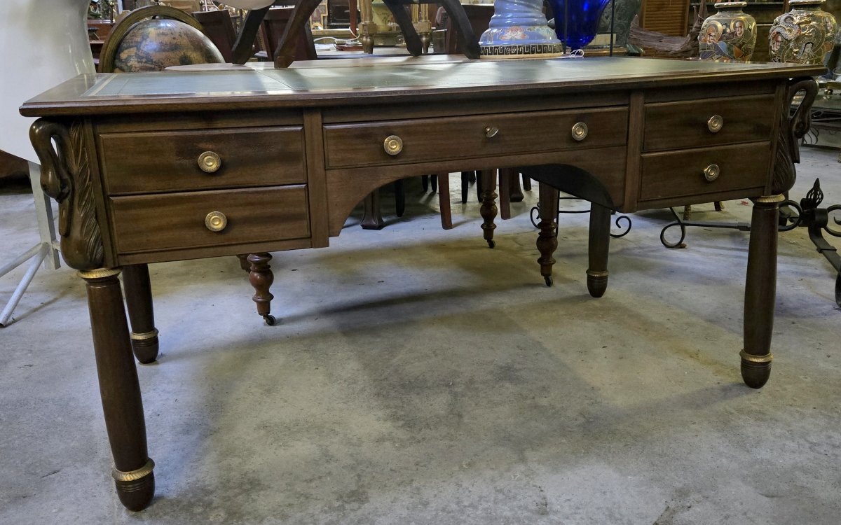 Empire Style Centerpiece Minister Desk With Swan Necks In Mahogany -photo-5