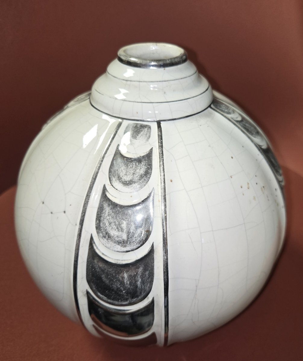 Important vase boule en céramique craquelée époque Art Déco-photo-6