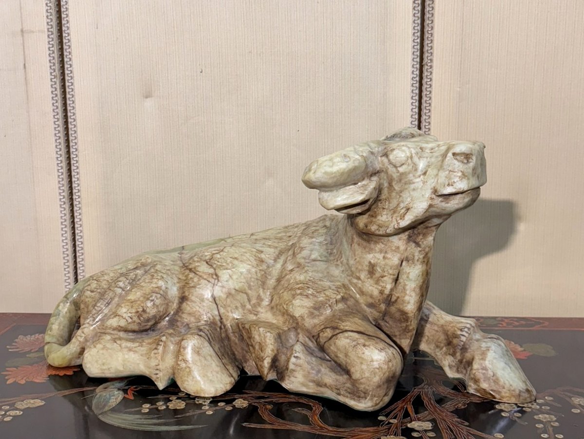 Asia Circa 1900: Very Important Sacred Cow In Hard Stone / 65 Cm-photo-2