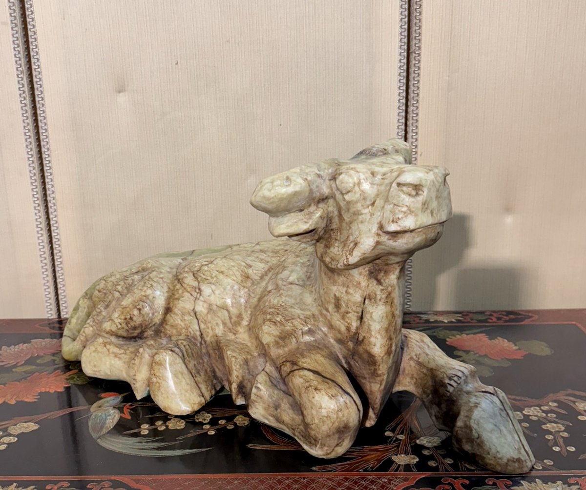 Asia Circa 1900: Very Important Sacred Cow In Hard Stone / 65 Cm-photo-3