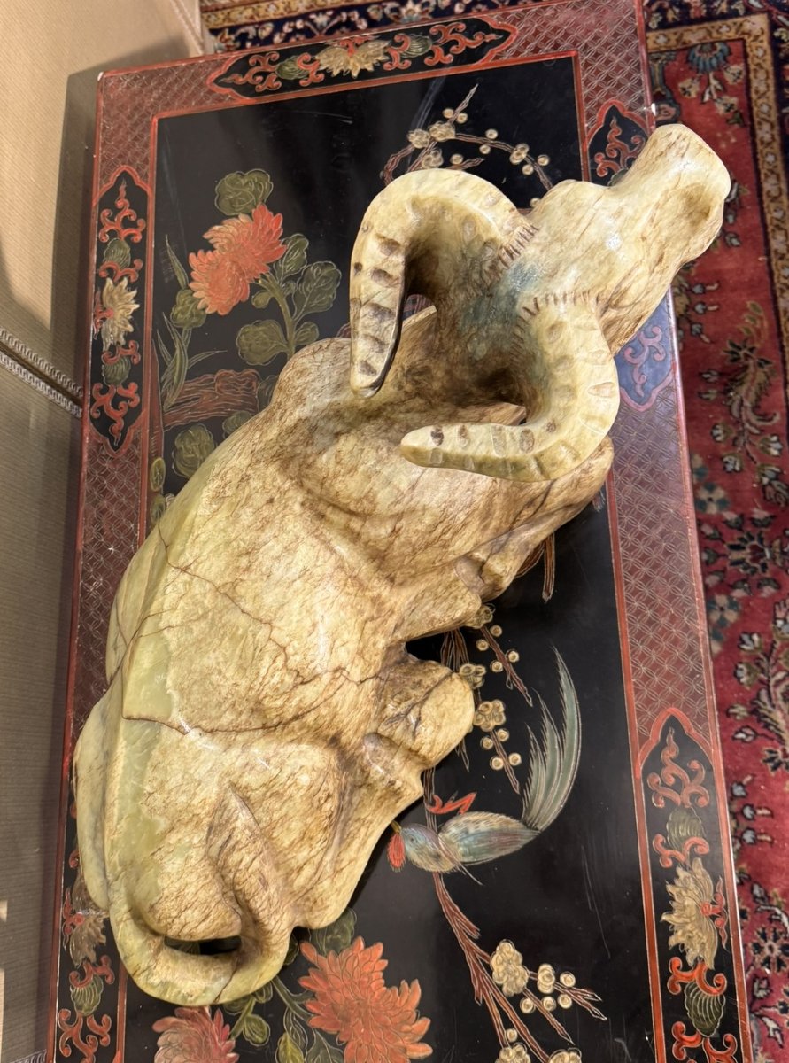 Asia Circa 1900: Very Important Sacred Cow In Hard Stone / 65 Cm-photo-5