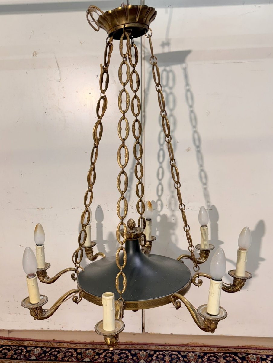 Large Bronze Empire Style 8-arm Dolphin Chandelier-photo-1