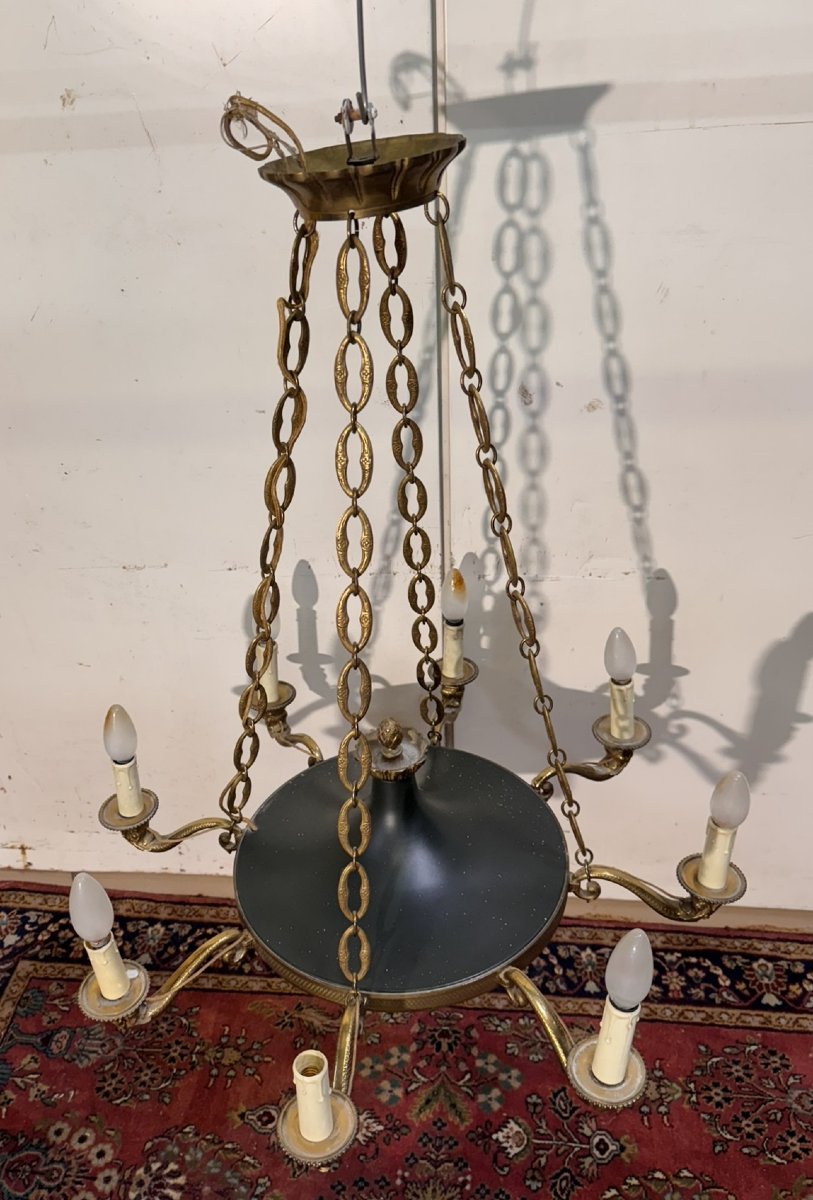 Large Bronze Empire Style 8-arm Dolphin Chandelier-photo-2