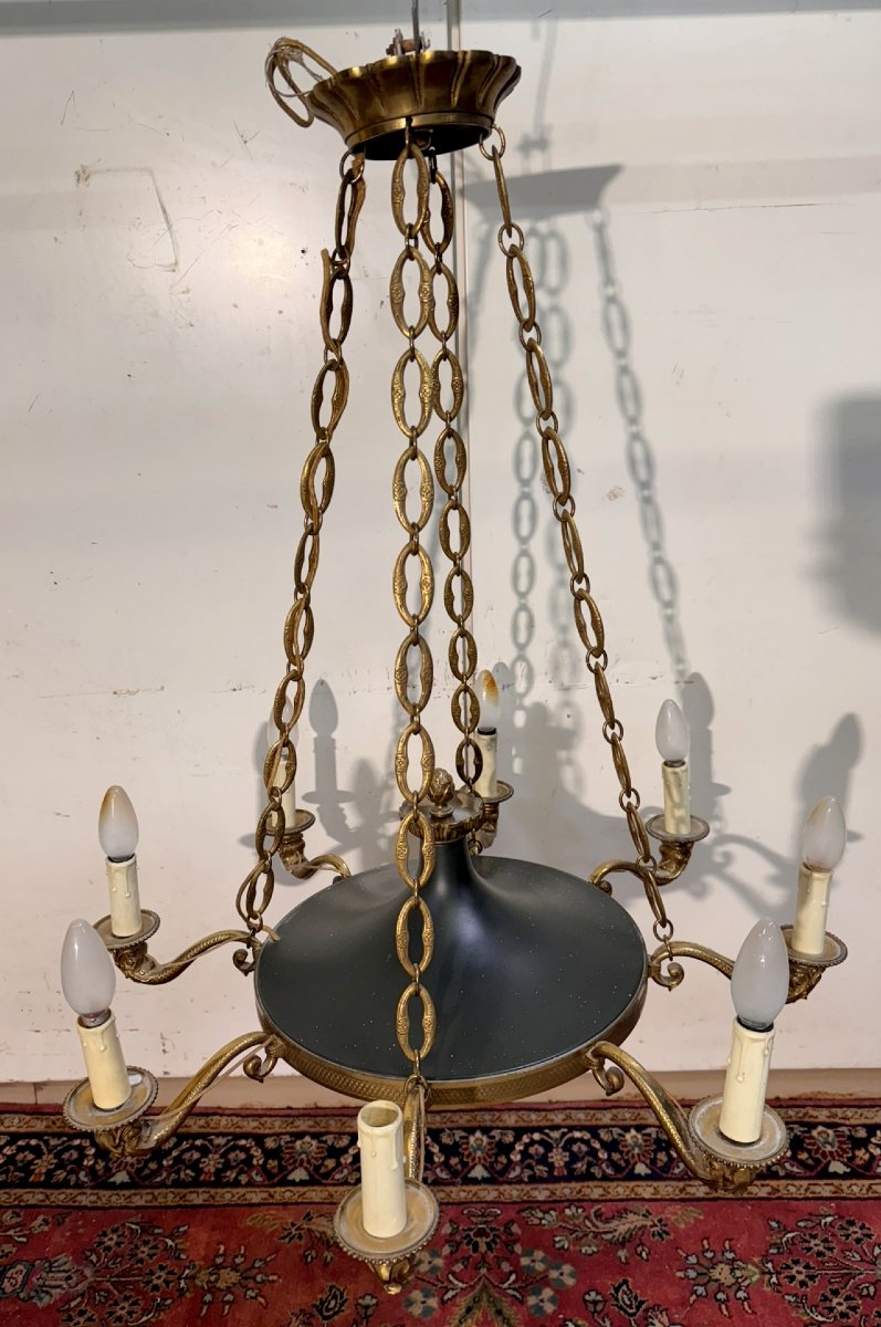 Large Bronze Empire Style 8-arm Dolphin Chandelier-photo-3