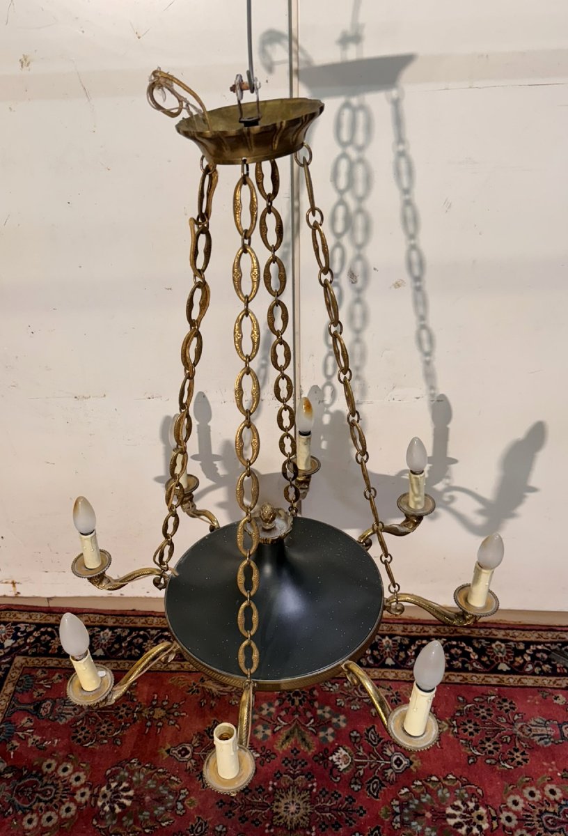 Large Bronze Empire Style 8-arm Dolphin Chandelier-photo-5