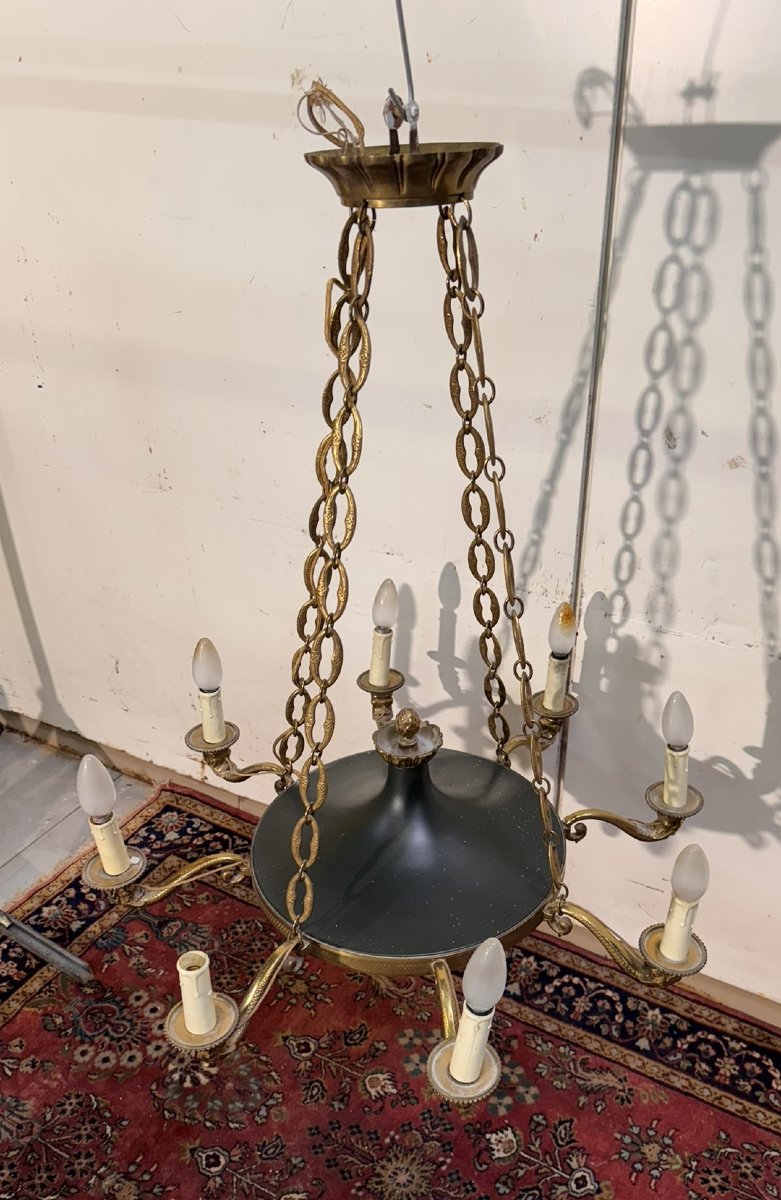 Large Bronze Empire Style 8-arm Dolphin Chandelier-photo-6