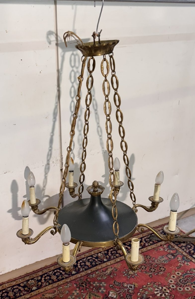 Large Bronze Empire Style 8-arm Dolphin Chandelier-photo-7