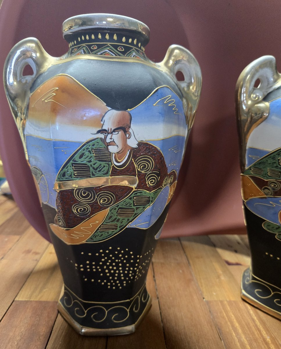 Japon fin XIXeme : paire de vases en faience de Satsuma-photo-5