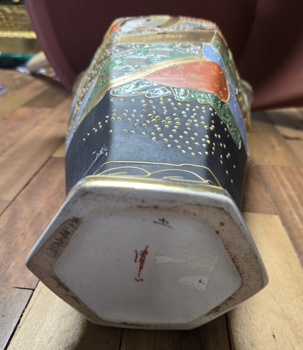 Japon fin XIXeme : paire de vases en faience de Satsuma-photo-6