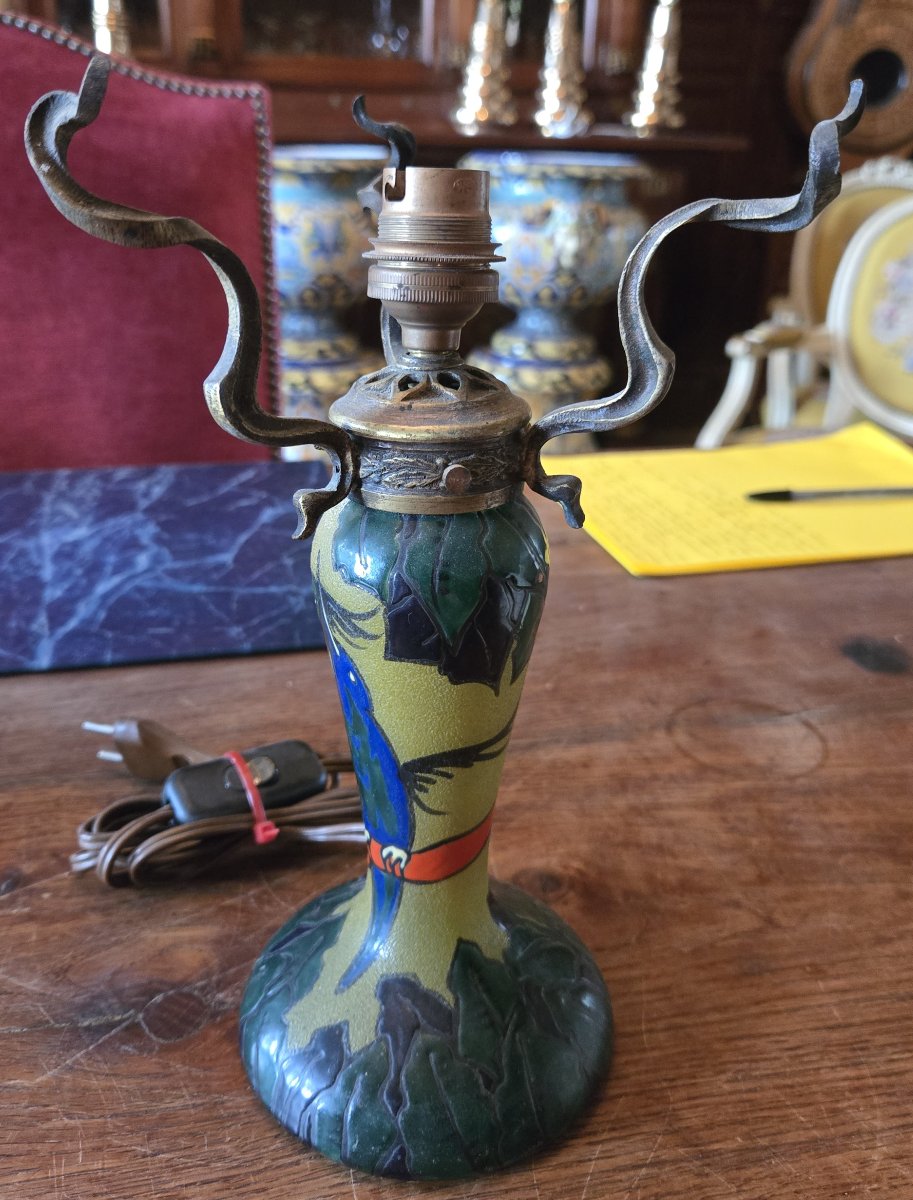 Pied de lampe en pate de verre signé Leune-photo-2