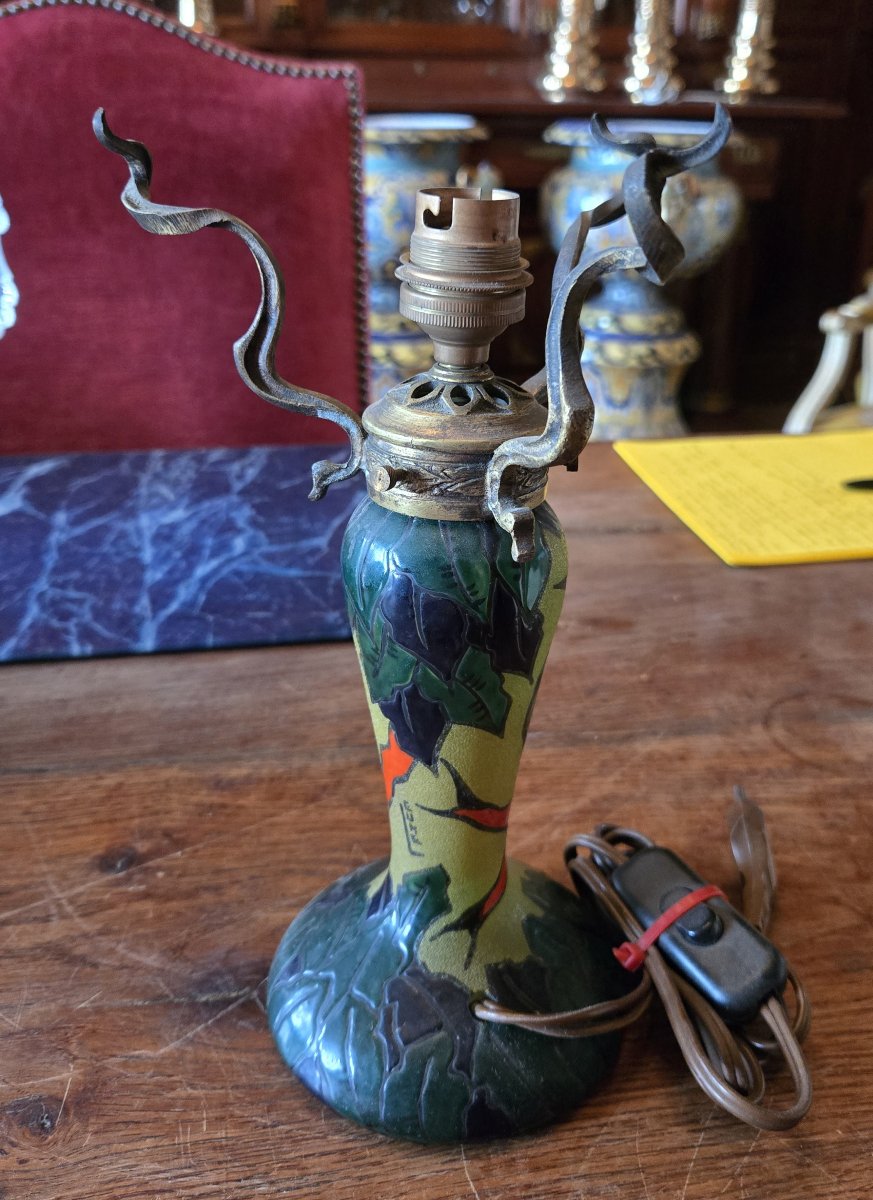 Pied de lampe en pate de verre signé Leune-photo-4