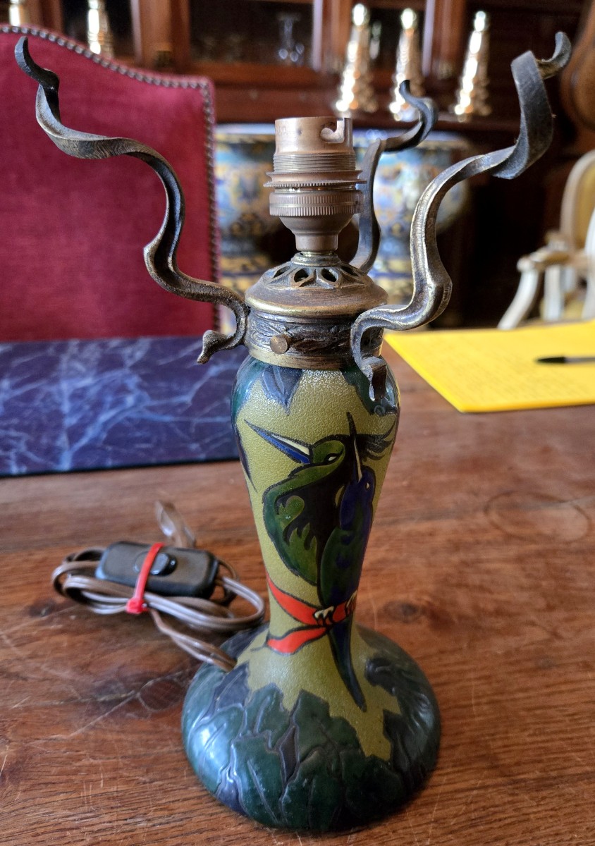 Pied de lampe en pate de verre signé Leune