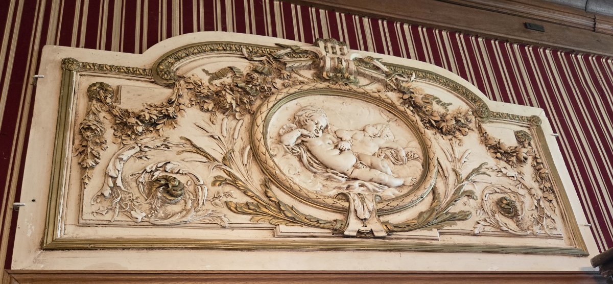 Very Large Bas-relief Or Door Overlay In Patinated Plaster -photo-2