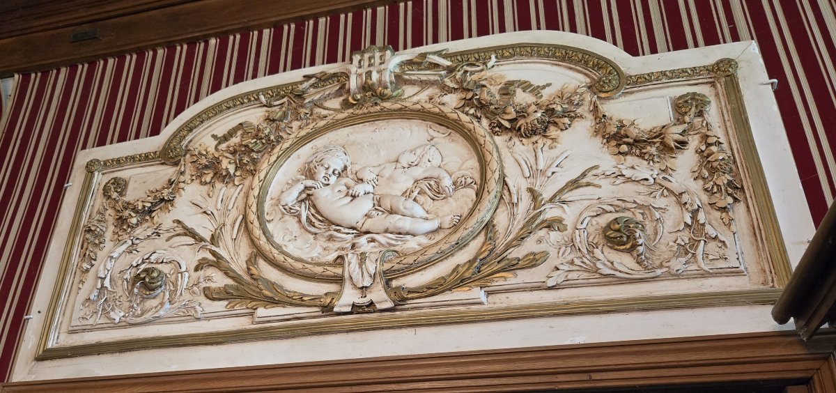 Very Large Bas-relief Or Door Overlay In Patinated Plaster -photo-3