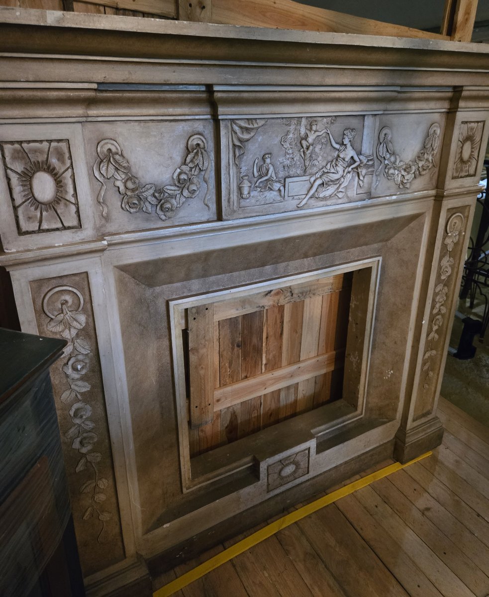 Très importante cheminée en platre signée Fontés-photo-4