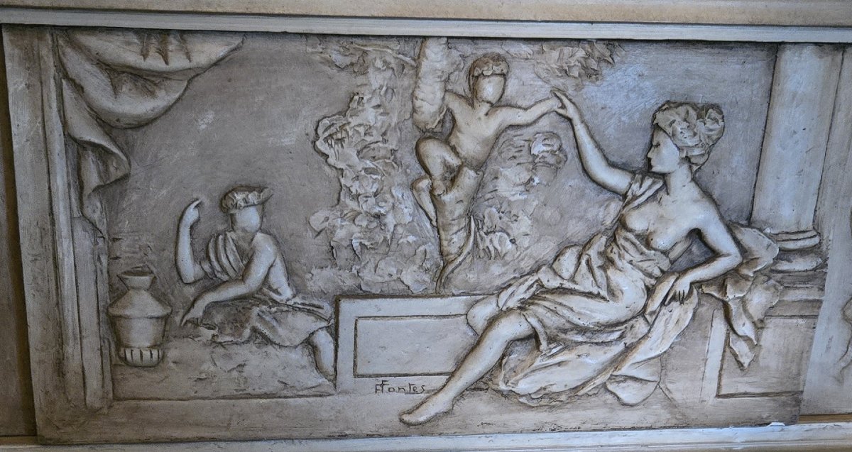 Très importante cheminée en platre signée Fontés-photo-5