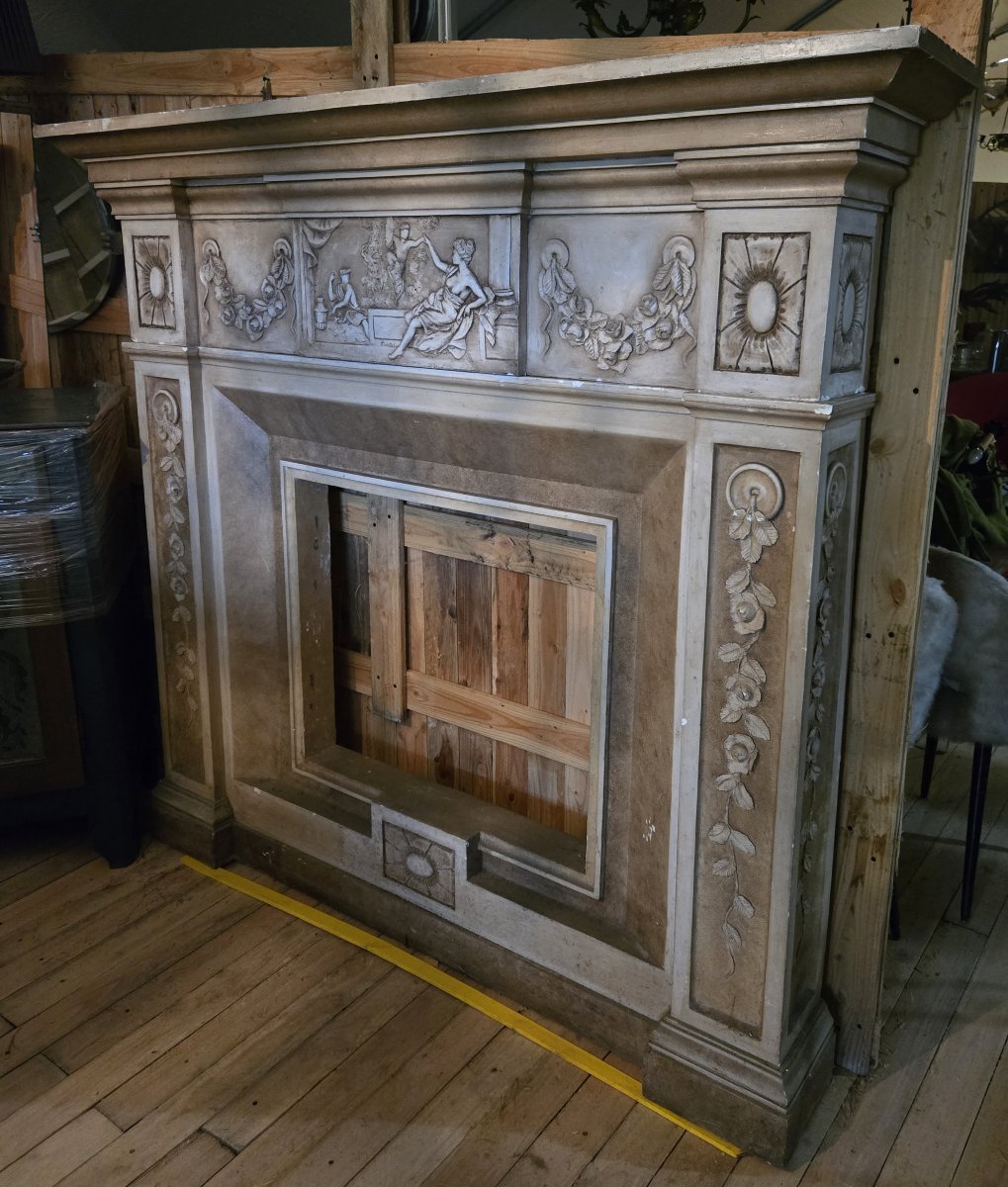 Très importante cheminée en platre signée Fontés-photo-8