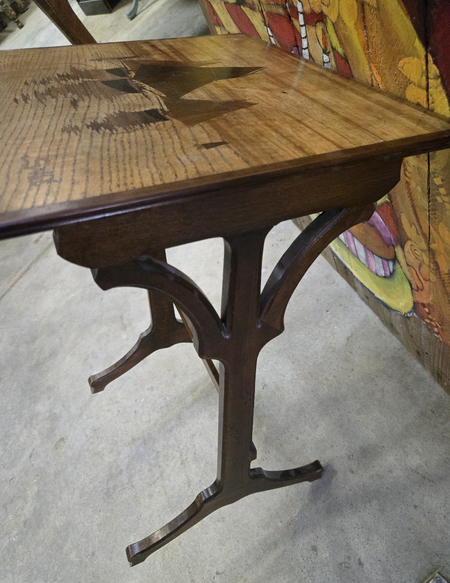 Emile Gallé : Table gigogne au paysage marin époque Art Nouveau -photo-5