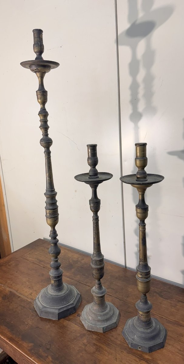 3 piques ciérges en laiton et bronze doré époque XVIIIeme-photo-5