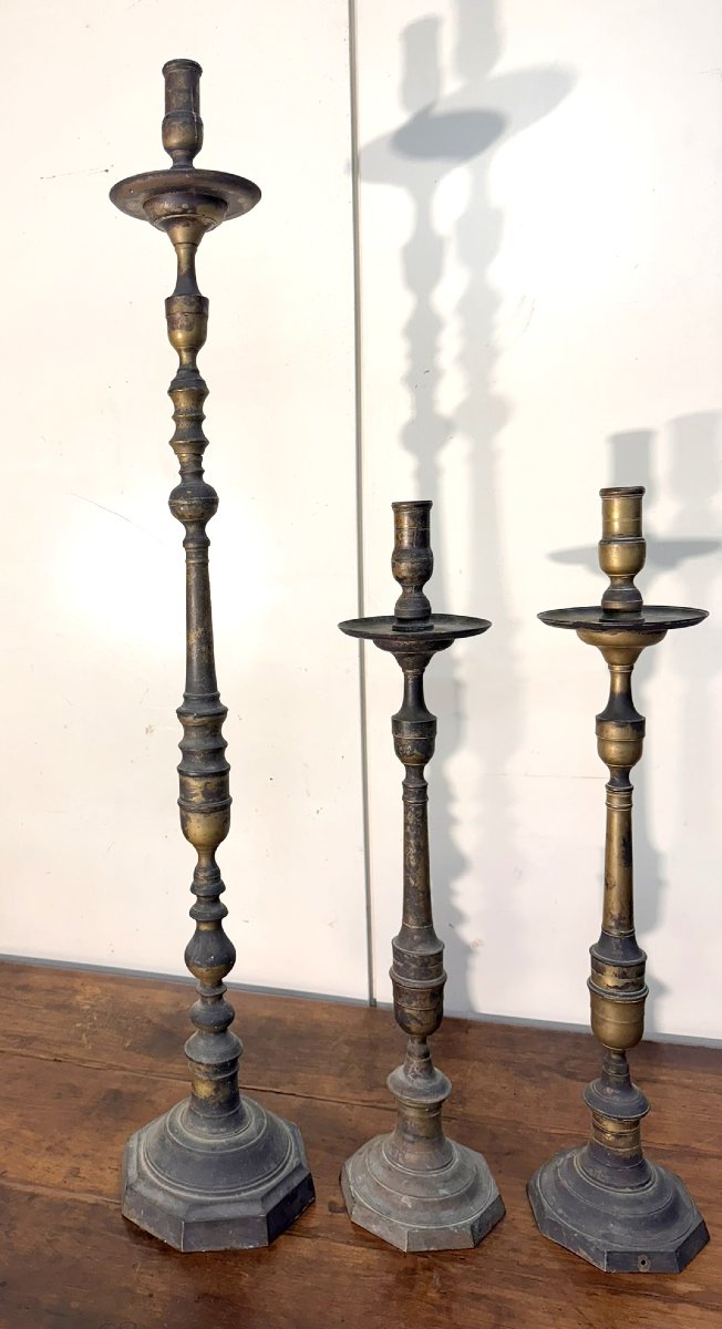 3 piques ciérges en laiton et bronze doré époque XVIIIeme-photo-7