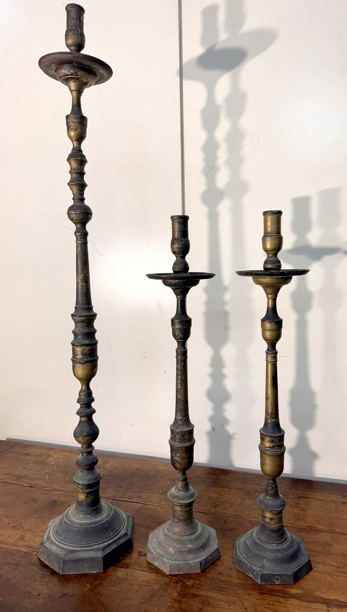 3 piques ciérges en laiton et bronze doré époque XVIIIeme-photo-8