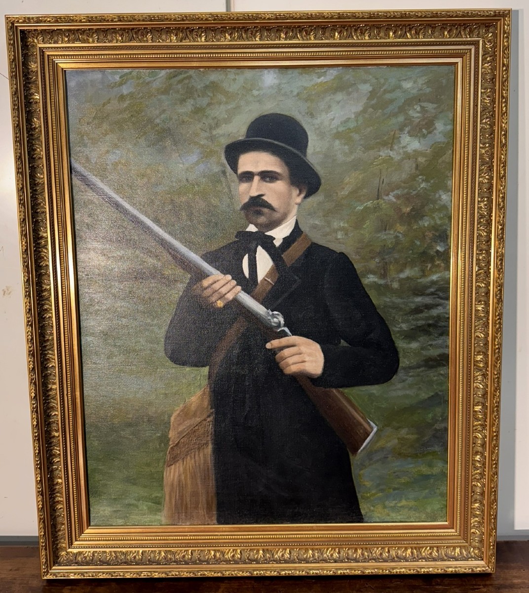 Ecole Anglaise fin XIXeme : grande huile sur toile "le chasseur"