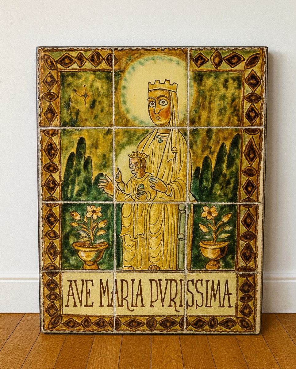 Grand bas relief en céramique émaillée 