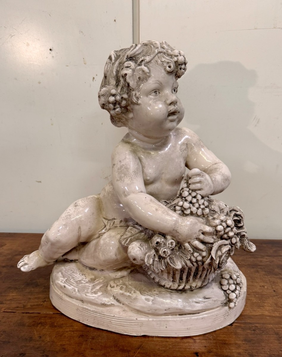 Lebrun : Putti en terre cuite émaillée