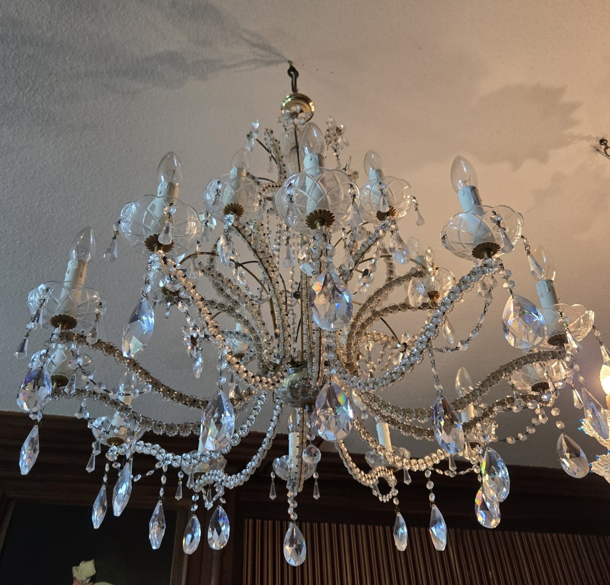 Murano: Very Large Crystal Chandelier With Pendants -photo-1