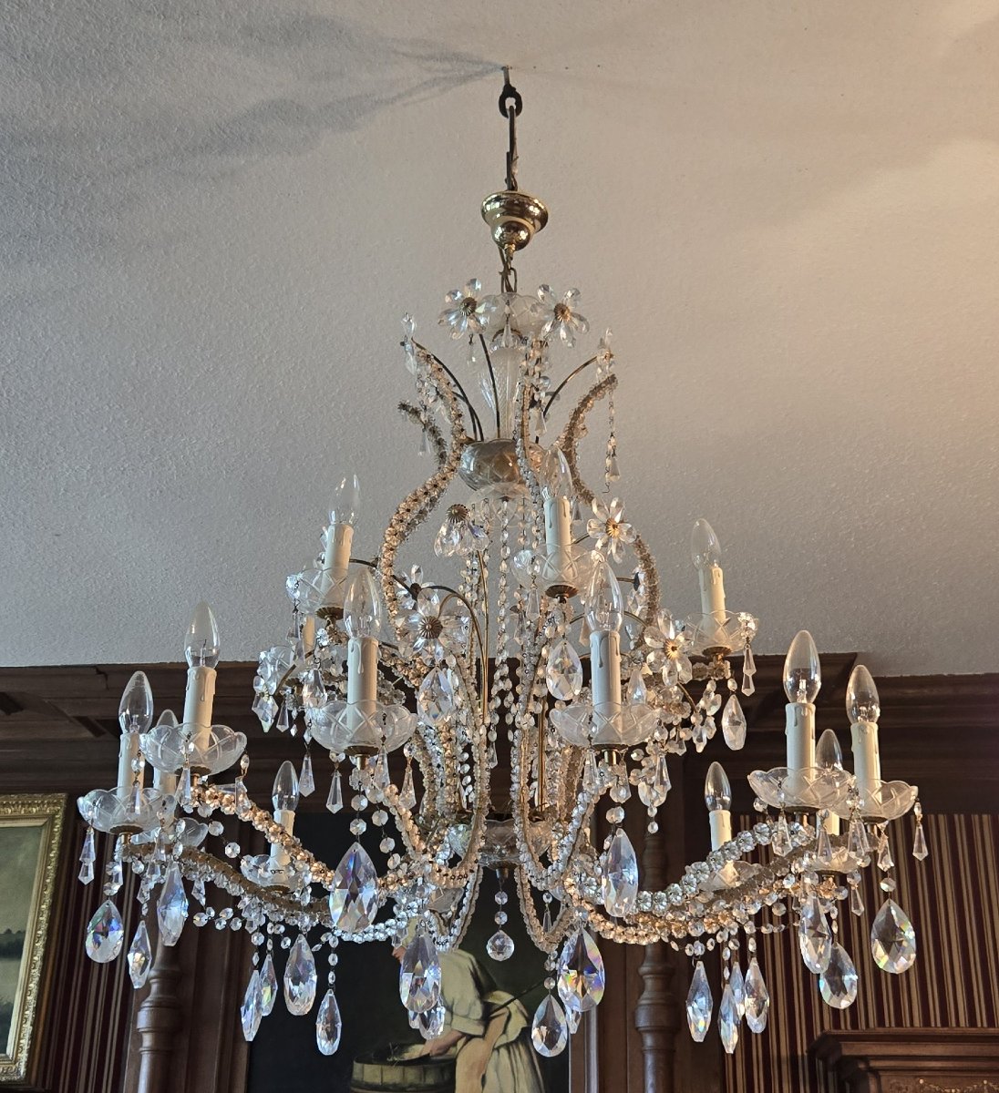 Murano: Very Large Crystal Chandelier With Pendants -photo-3