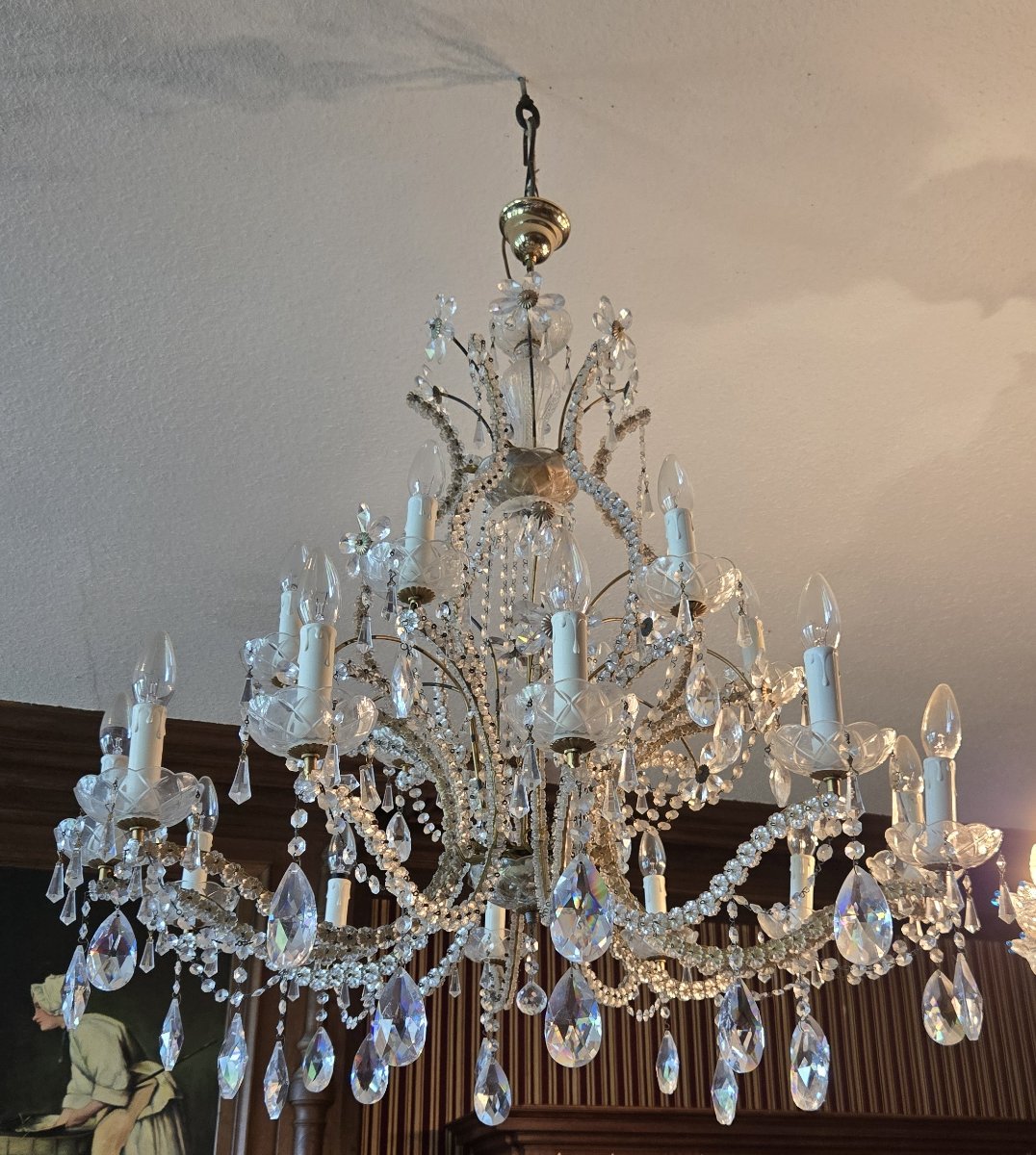 Murano: Very Large Crystal Chandelier With Pendants -photo-4