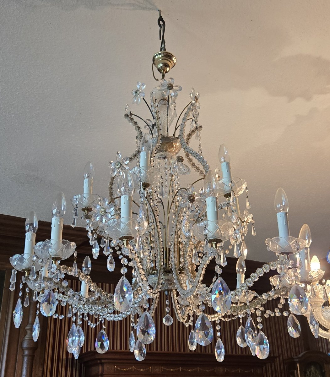 Murano: Very Large Crystal Chandelier With Pendants -photo-5